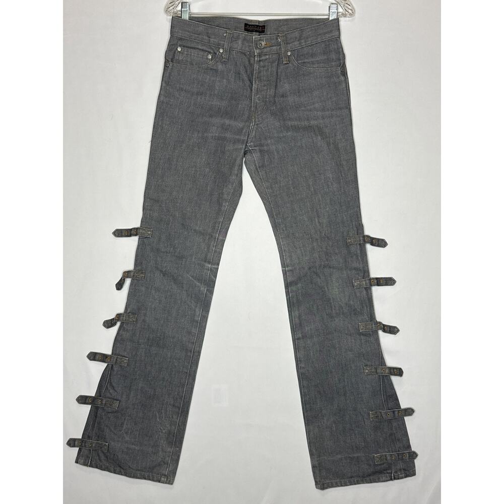 Morgan de Toi Homme Y2K Buckle Strap Jeans Gray Denim Pants small - Picture 3 of 14